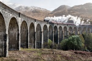 Harry Potter train crossing bridge