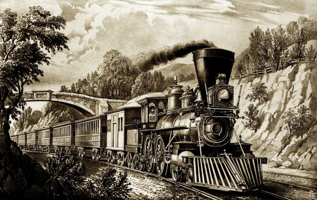 Old sketch of a steam engine train