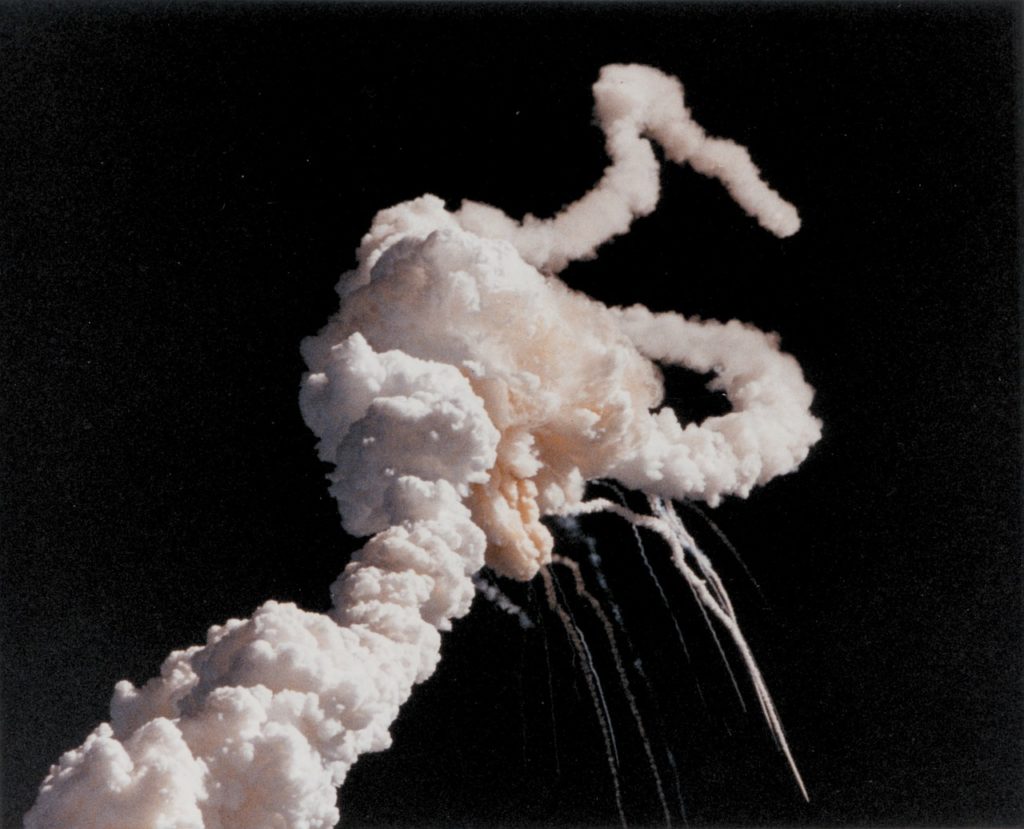 Space shuttle Challenger exploding