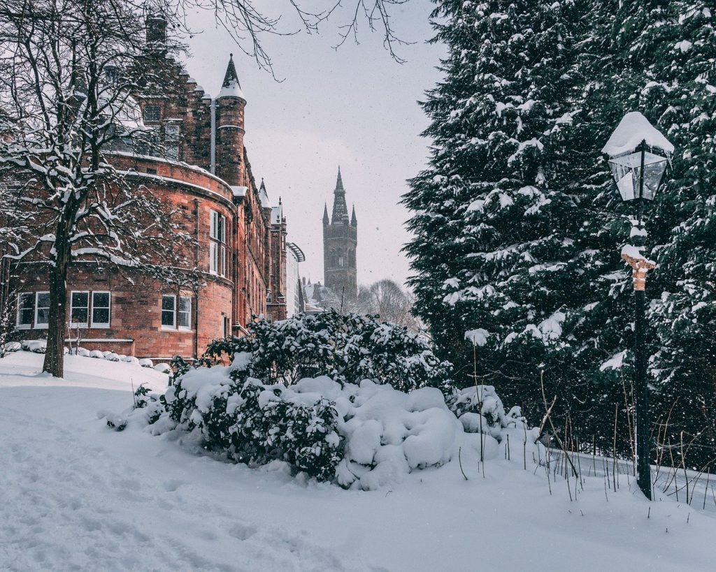University of Glasgow covered in snow