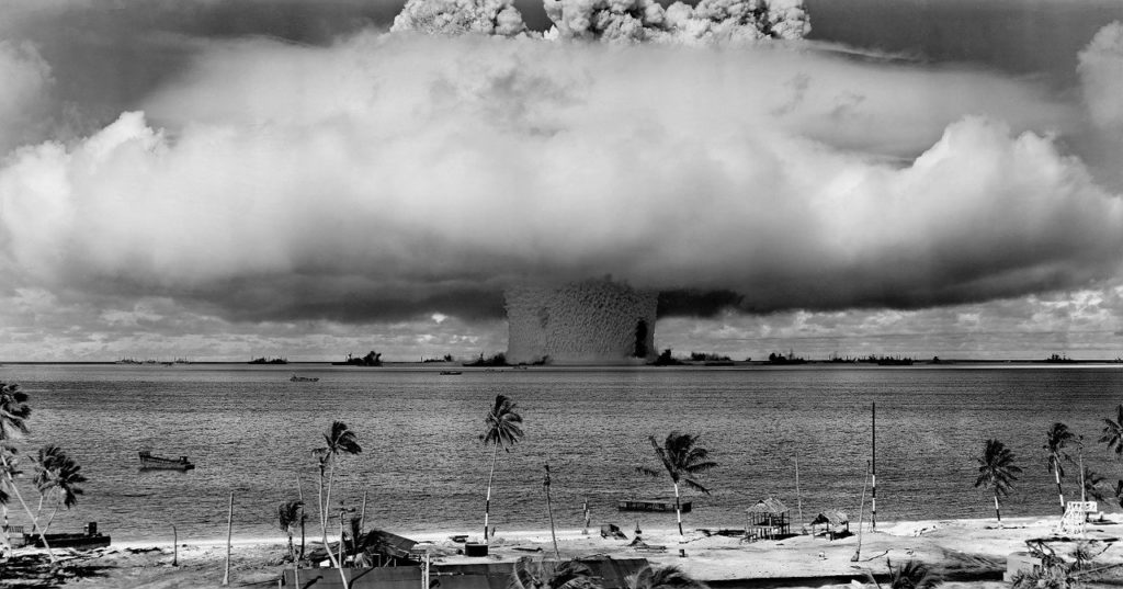 Nuclear weapons test in black and white