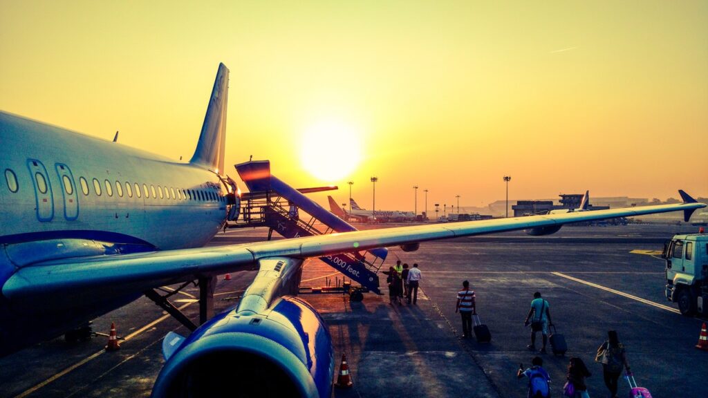 Airplane during sunrise