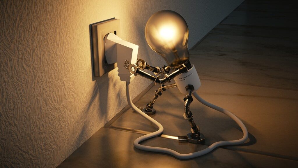 Animated light bulb plugging in outlet