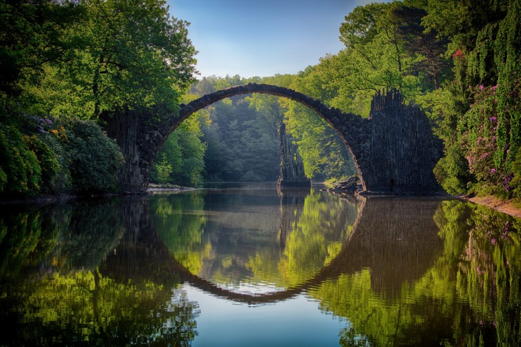 Circular bridge reflection in water