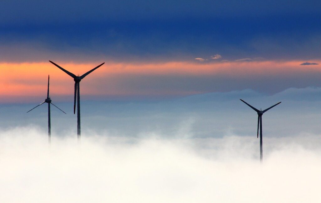 Wind turbines above the clouds