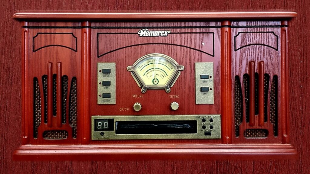 Old radio box showing dial at front