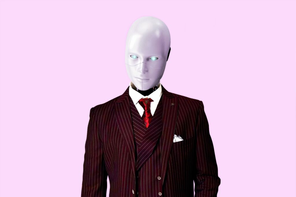Robot dressed in red suit